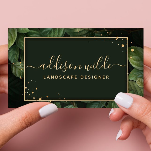 Green Gold Botanical Leaves Modern Foliage Business Card (Creator Uploaded)