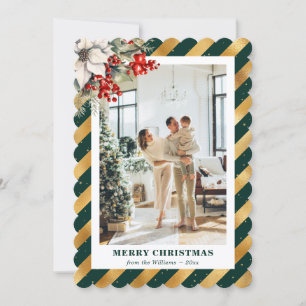 Green Gold Botanical Modern Photo Christmas Card