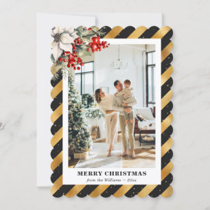 Green Gold Botanical Modern Photo Christmas Card