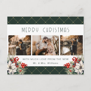 Green Gold Botanical Photo Newlywed Holiday Postcard
