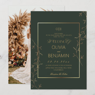 Green & Gold Botanical Photo Wedding Invitation