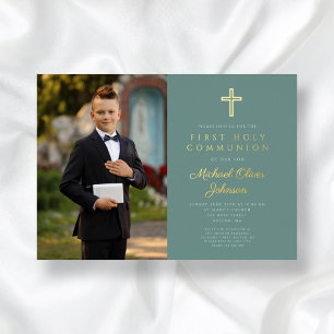 Green Gold Boy Photo First Communion