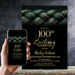 Green Gold Braid 100th Birthday Party Invitation