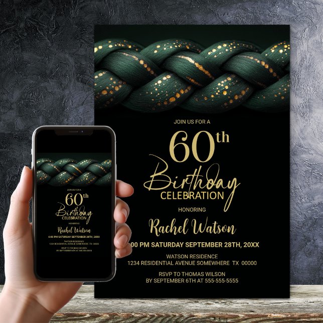 Green Gold Braid 60th Birthday Party Invitation (Creator Uploaded)