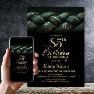 Green Gold Braid 85th Birthday Party Invitation
