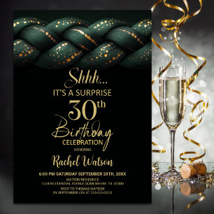 Green Gold Braid Surprise 30th Birthday Party Invitation