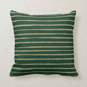Green Gold Brush Strokes Stripes Cushion