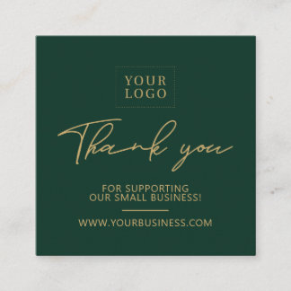 Green & Gold Business Logo Packaging Thank you Square Business Card