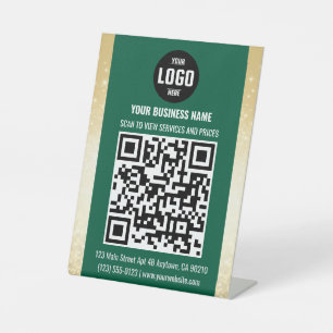 Green & Gold Business QR Code Pedestal Sign