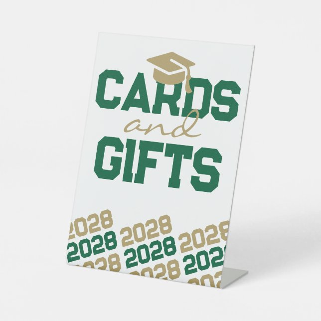 Green & Gold Cards & Gifts Graduation Table Pedestal Sign (Front)