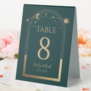 Green Gold Celestial Wedding Table Number