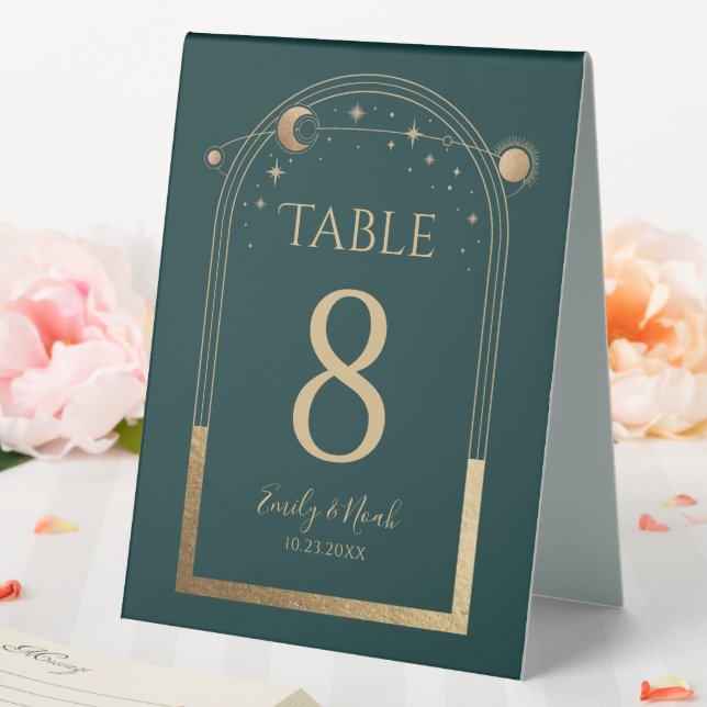 Green Gold Celestial Wedding Table Number (In SItu (Wedding))