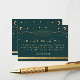 Green Gold Celestial Wedding Website QR Code Enclosure Card