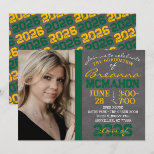 Green & Gold Chalkboard Graduation Photo Invitatio Invitation