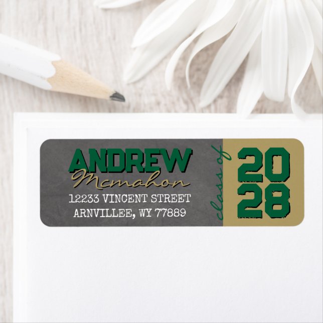 Green & Gold Chalkboard Graduation Return Address (Insitu)