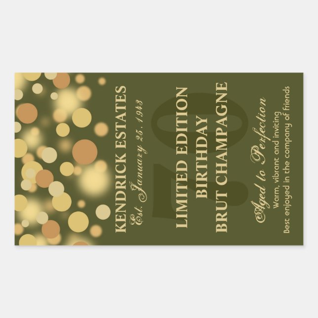 Green Gold Champagne Bubbles Birthday Label 750ml (Front)