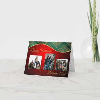  Green & Gold Christmas Border Folded Photo Card