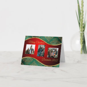 Green, & Gold Christmas Borders Folded Photo Card