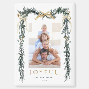 Green & Gold Christmas Frame Photo Holiday Joyful Magnet