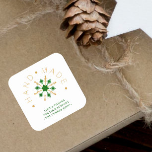 Green Gold Christmas Modern Snowflake for Business Square Sticker