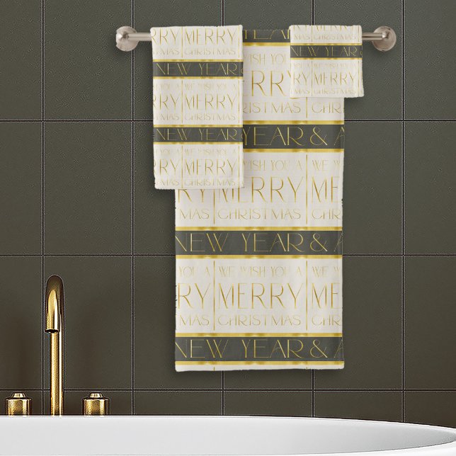 Green Gold Christmas Pattern#35 ID1009 Bath Towel Set (Creator Uploaded)