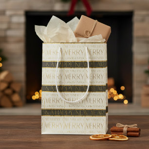 Green Gold Christmas Pattern#35 ID1009 Medium Gift Bag