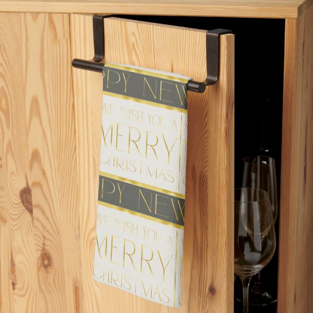 Green Gold Christmas Pattern#35 ID1009 Tea Towel (Thirds Fold)