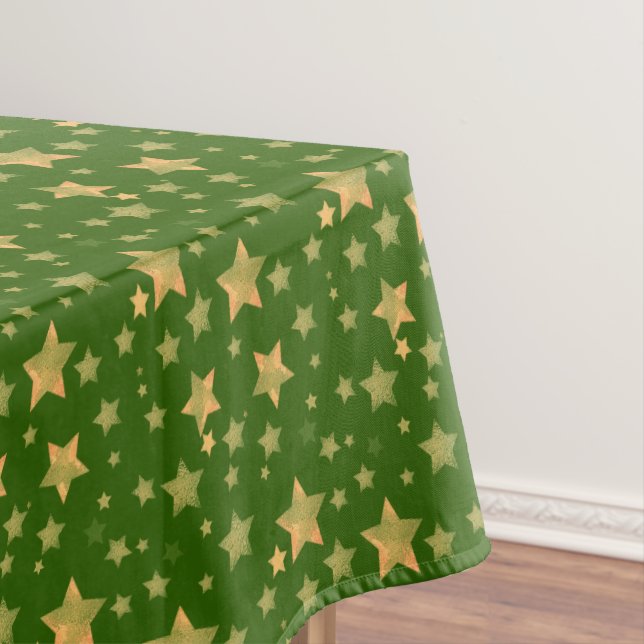 Green Gold Christmas Stars Elegant Vintage Bright Tablecloth (In Situ)