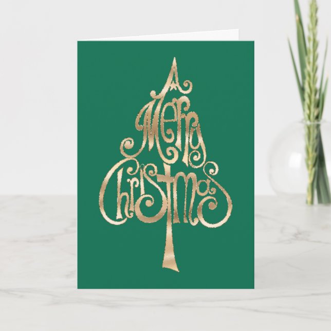 Green Gold Christmas Tree Card (Front)
