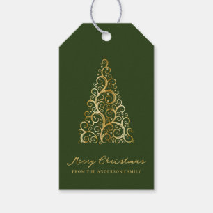 Green Gold Christmas Tree Custom Elegant Gift Tags