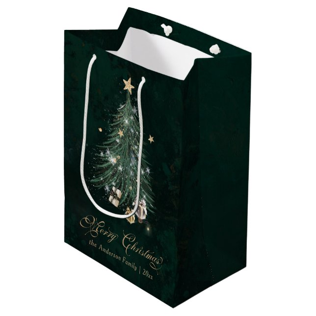 Green Gold Christmas Tree Medium Gift Bag (Front Angled)