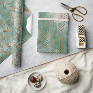 Green & Gold Christmas Trendy Arrow Holiday Wrapping Paper