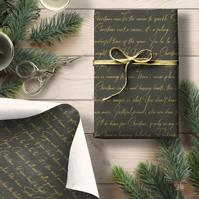 Green Gold Christmas Typography Pattern36 ID1009 Wrapping Paper (Creator Uploaded)