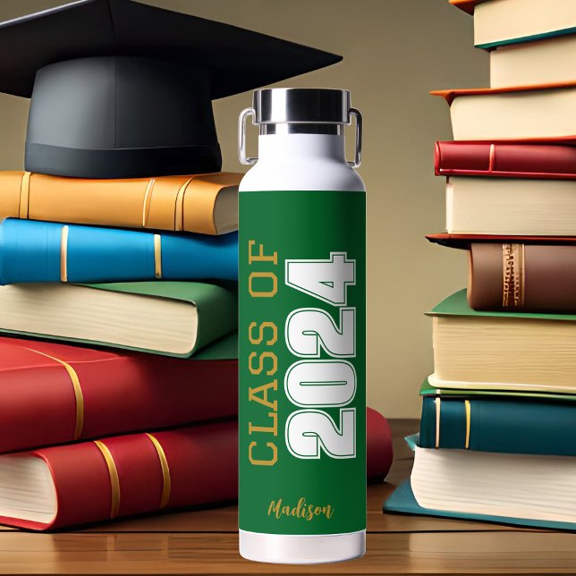 Green Gold Class of 2024 Personalised Graduation Water Bottle (Creator Uploaded)