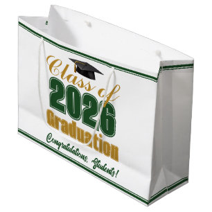 Green Gold Class of 2026 Graduation Custom Large Gift Bag