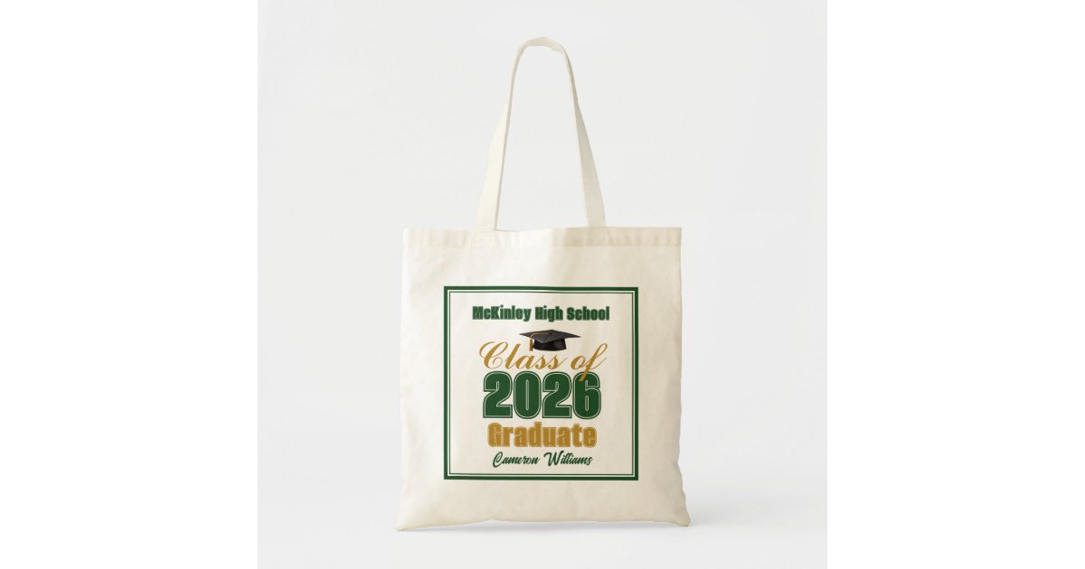Green Gold Class of 2026 Graduation Custom Tote Bag | Zazzle
