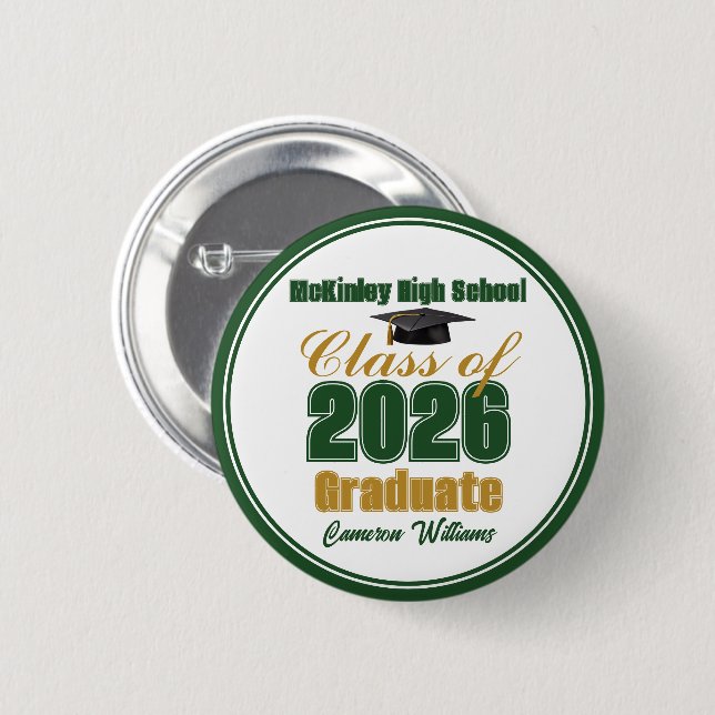 Green Gold Class of 2026 Graduation Keepsake 6 Cm Round Badge (Front & Back)