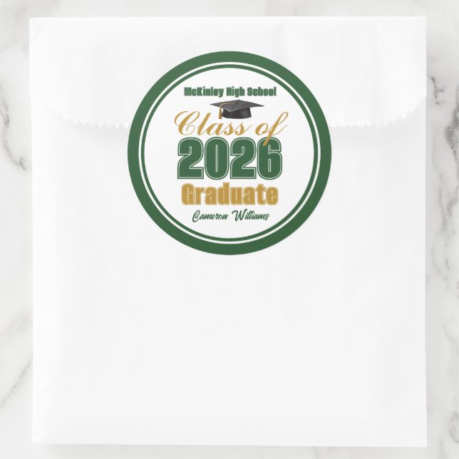 Green Gold Class of 2026 Graduation Party Classic Round Sticker (Bag)