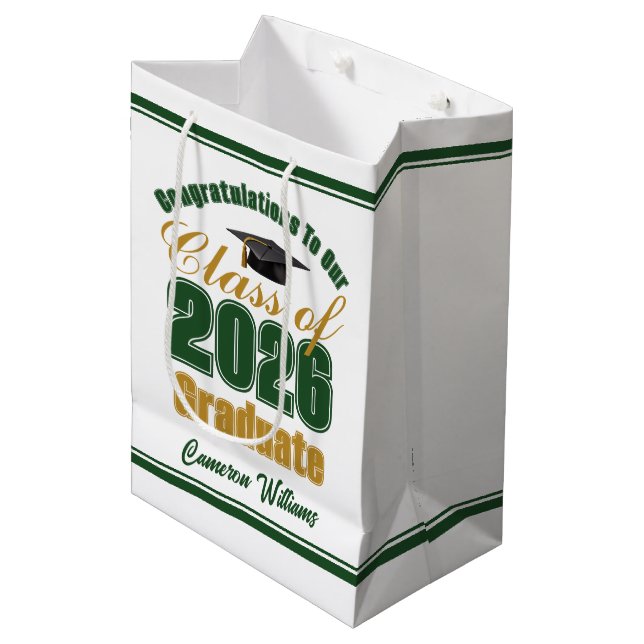 Green Gold Class of 2026 Graduation Party Medium Gift Bag (Front Angled)