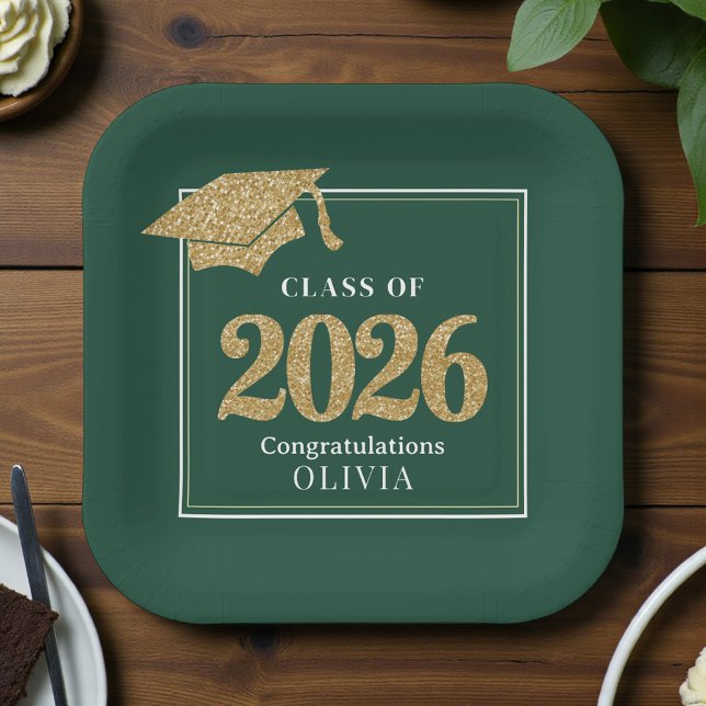 Green & Gold Class Of 2026 Paper Plate (Creator Uploaded)
