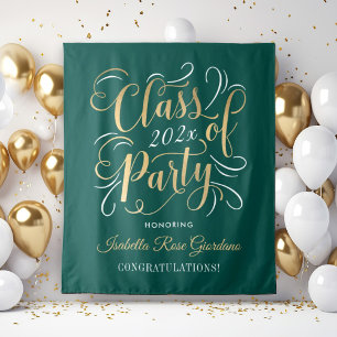 Green Gold Class of 2026 Party Graduation Backdrop Tapestry