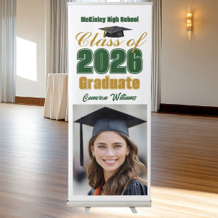 Green Gold Class of 2026 Photo Graduation Party Retractable Banner