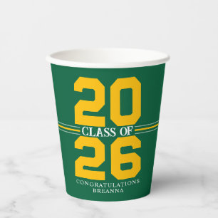Green & Gold Class of Personalised Graduation Paper Cups