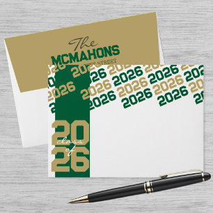 Green & Gold Class of + Return Address Graduation Envelope