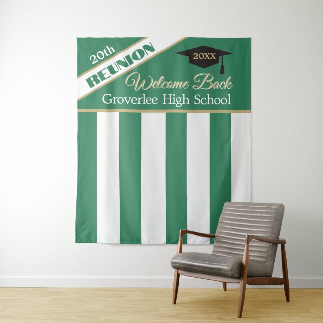 Green & Gold Class Reunion Photo Backdrop Tapestry (In Situ)