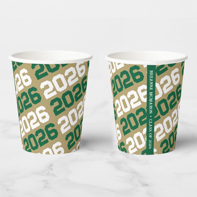 Green & Gold Class Year Graduation Paper Cups (Creator Uploaded)