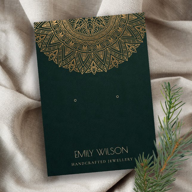 GREEN GOLD CLASSIC ORNATE MANDALA EARRING DISPLAY BUSINESS CARD (Creator Uploaded)