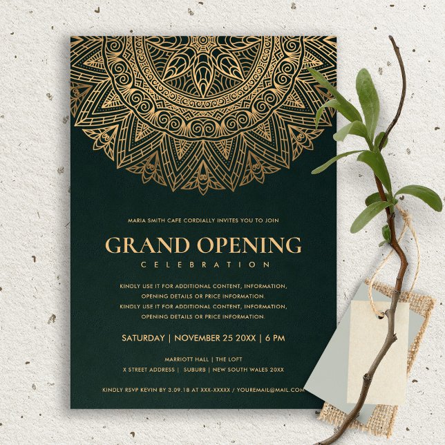 GREEN GOLD CLASSIC ORNATE MANDALA GRAND OPENING INVITATION (Creator Uploaded)