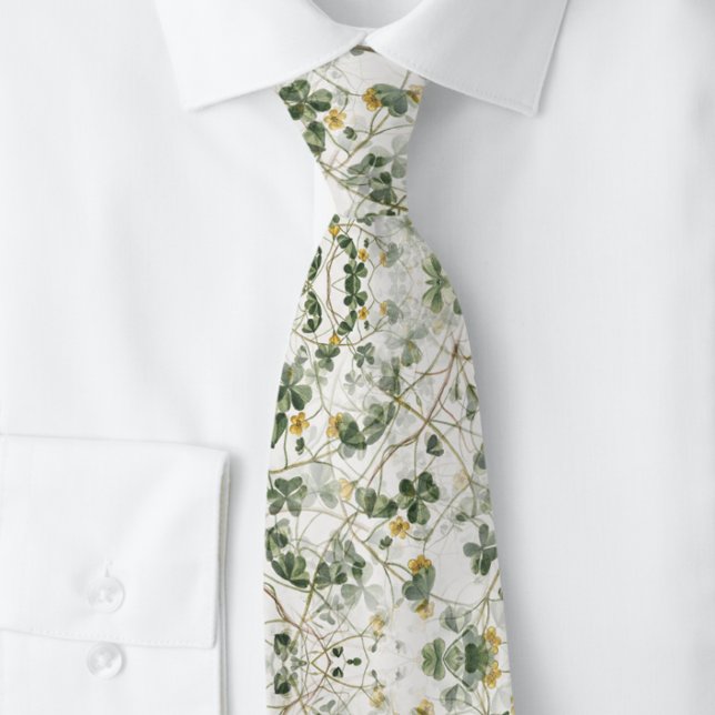 Green Gold Clover Shamrock Botanical | Neck Tie (Creator Uploaded)