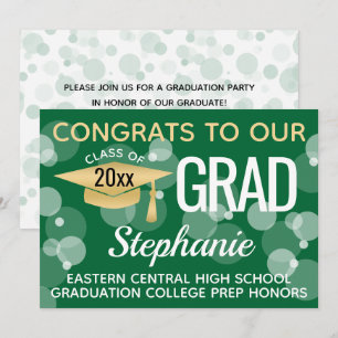 Green Gold Confetti Bokeh Bubbles Graduation Invitation